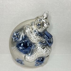 Lauscha Glass Creations Bear Moon Stars Christmas Tree Ornament Germany Silver